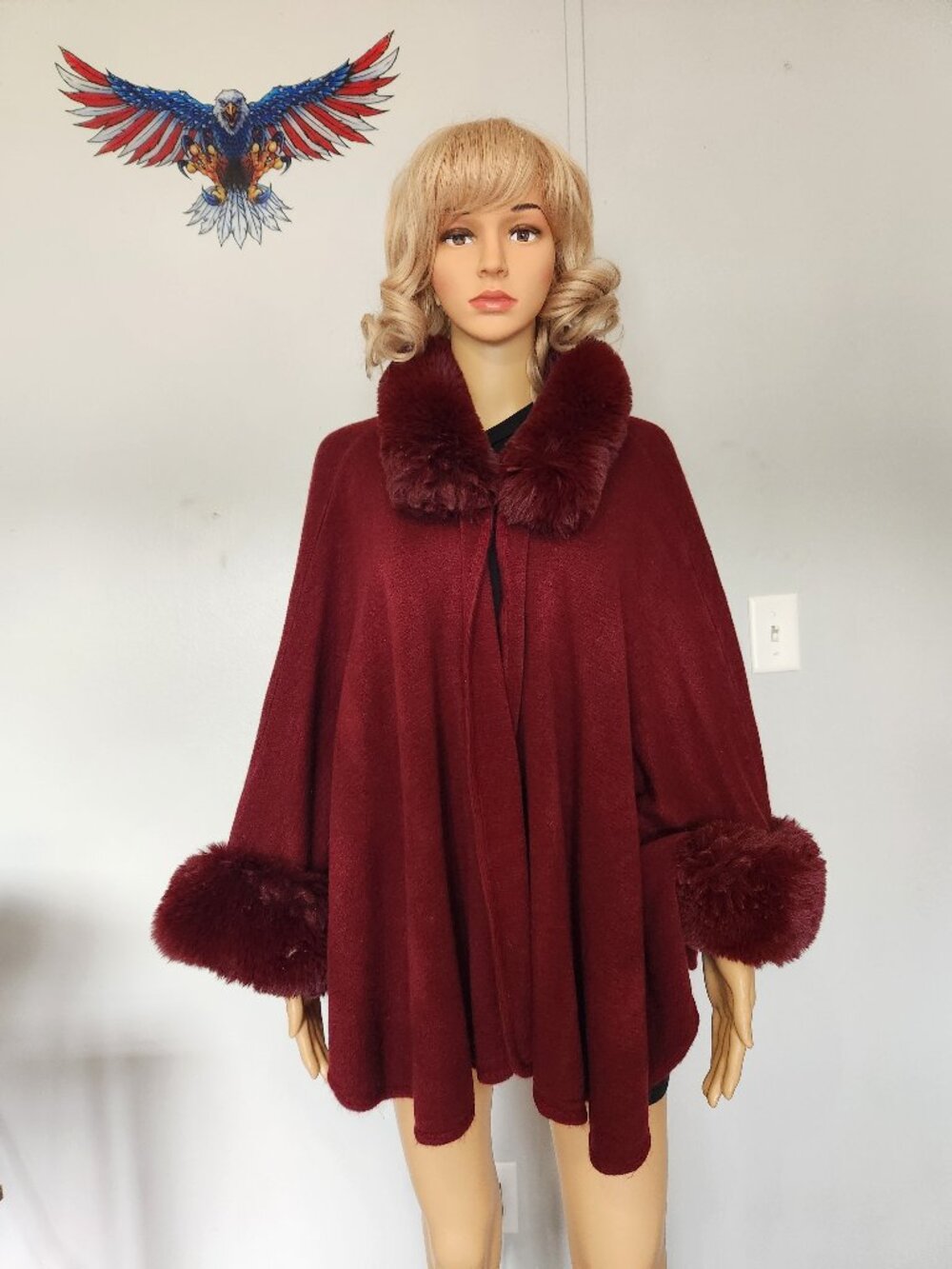 #772 Acrylic/ faux fur poncho